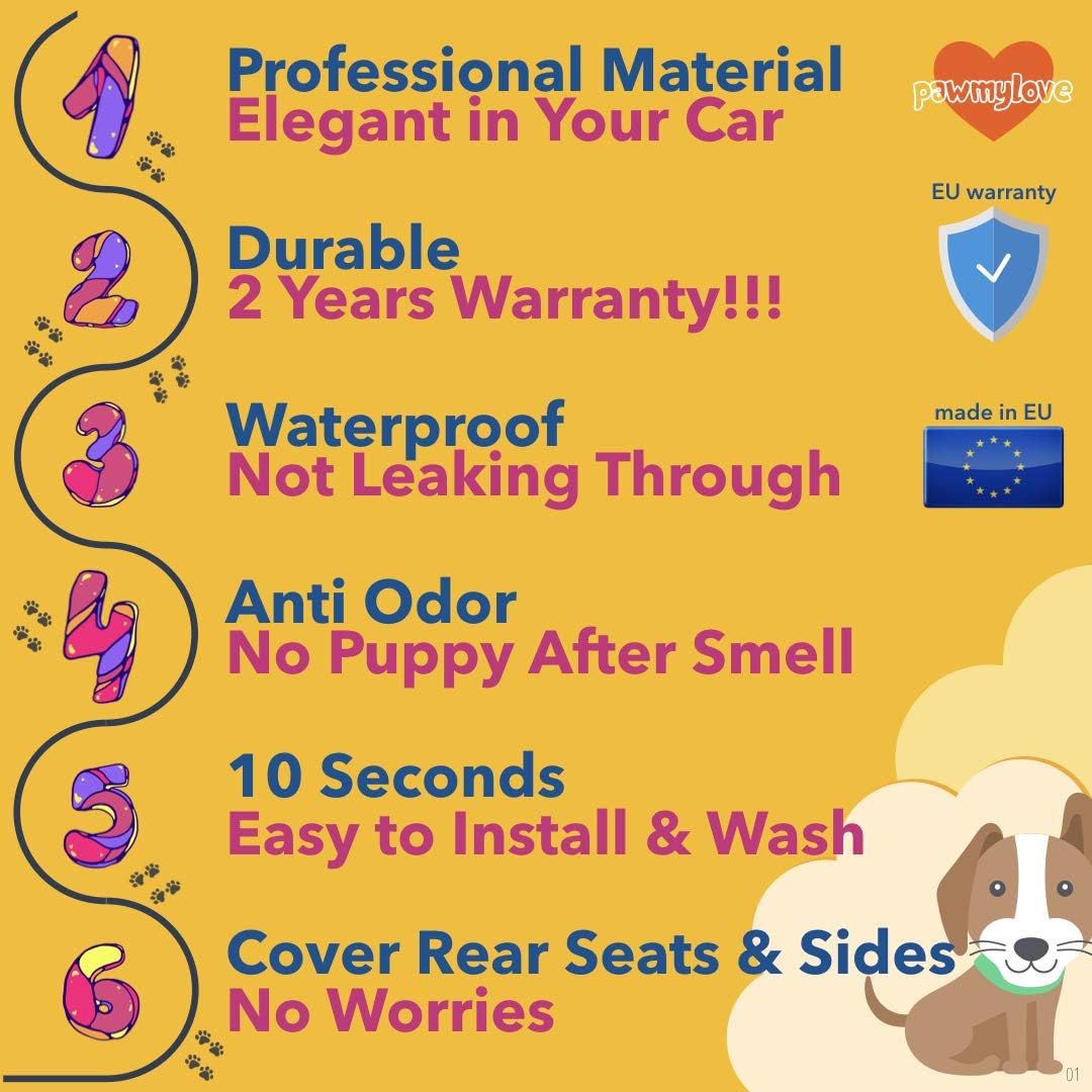 Dog Car Seat Cover Hammock Style Waterproof Rear Seat Protector for Pets Hanwell