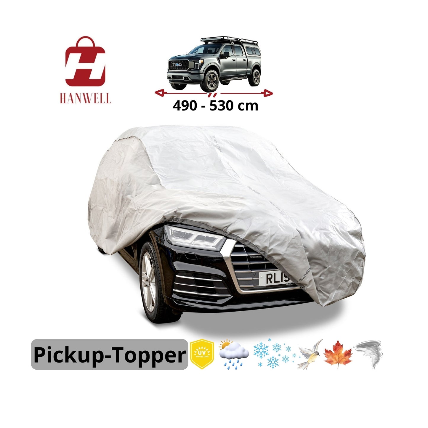 Car Cover for Pickup Truck with Topper | Hanwell Mobile Garage Anti UV Waterproof Snowproof Breathable