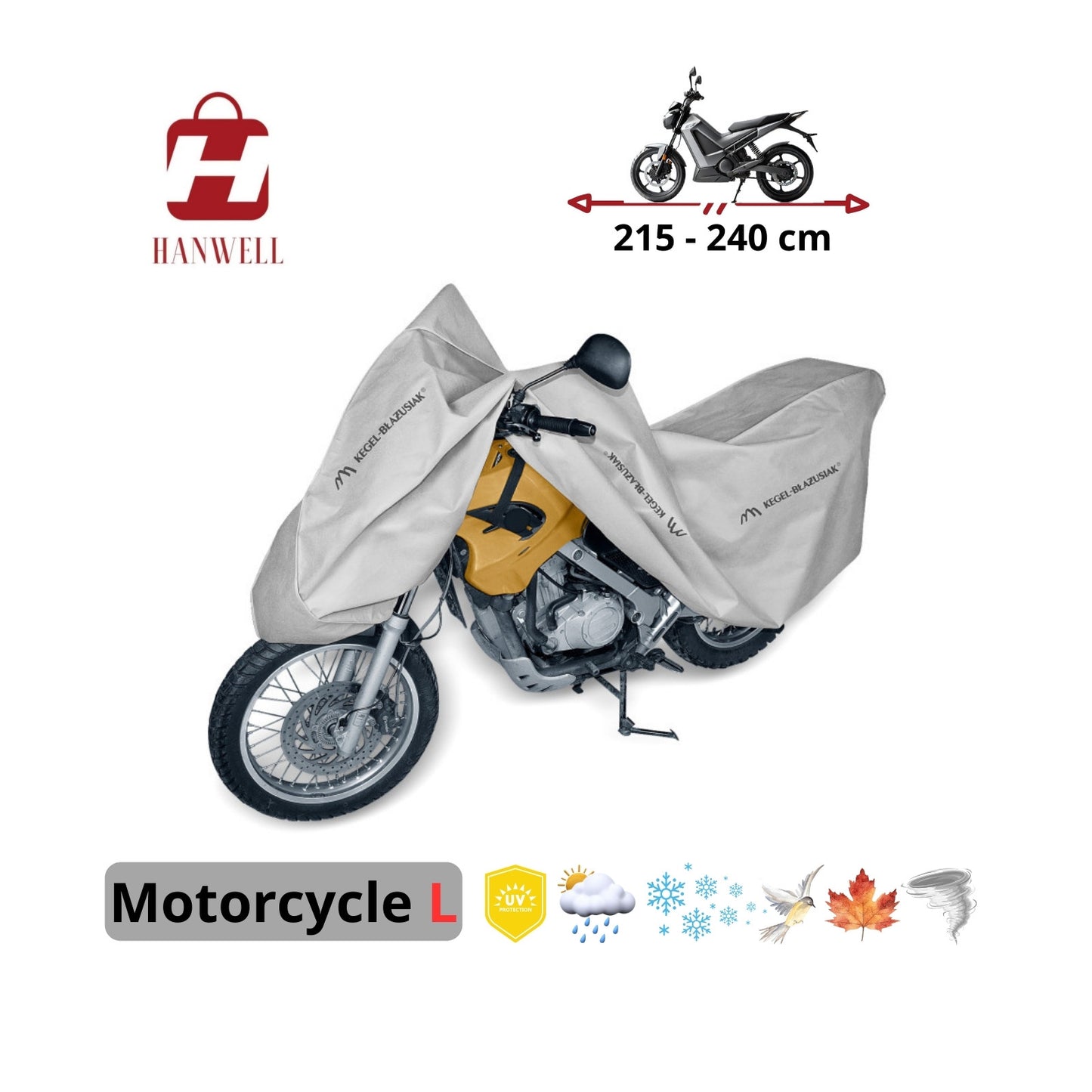 Motorcycle Cover 215-240 cm L - Outdoor Heavy Duty Waterproof UV Hanwell