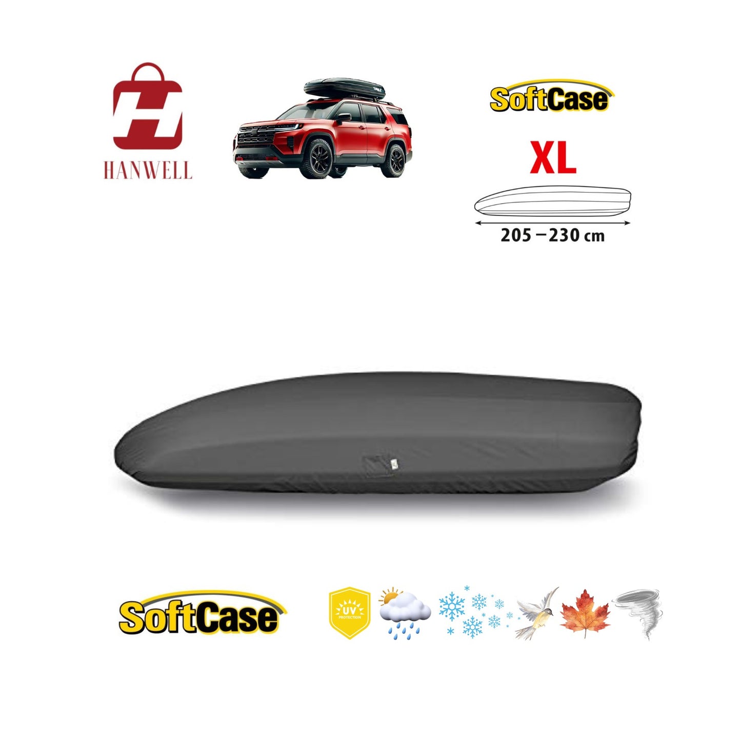 Hanwell Protective Cover For Car Roof Box Size XL | Thule Box Lid Cover - Grey | Waterproof, UV-Resistant, All-Season Protection