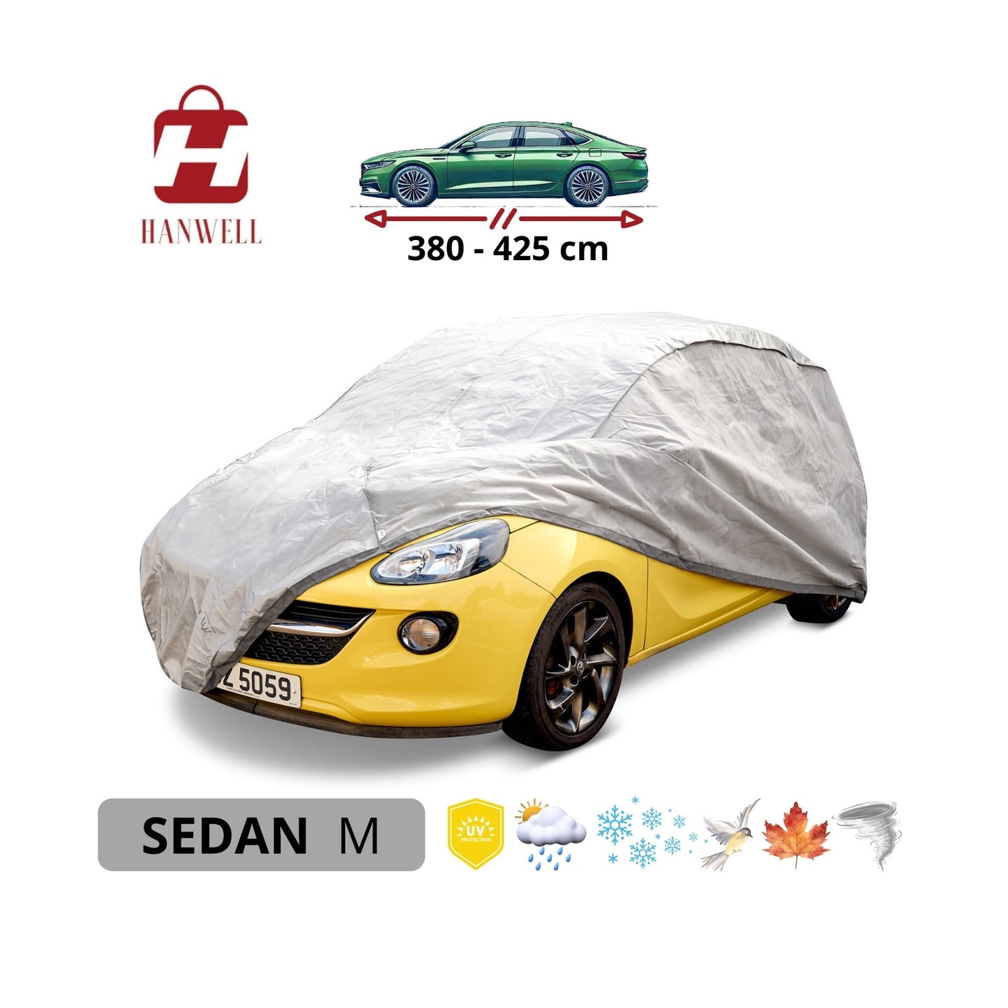Car Cover for Sedan | Hanwell Mobile Garage Anti UV Waterproof Snowproof Breathable M