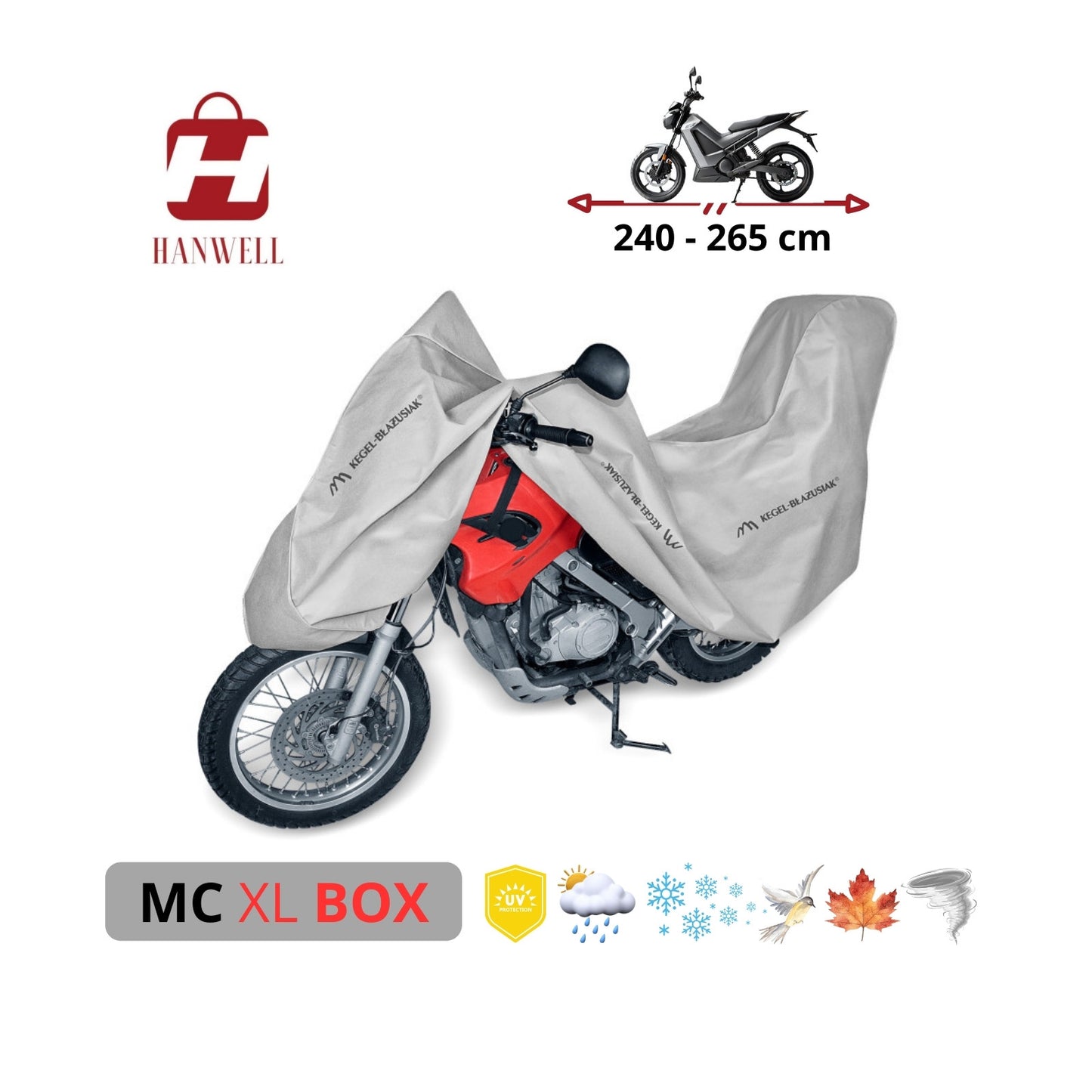 Motorcycle Cover 240-265 cm| Hanwell Optimal GarageAnti UV Waterproof Breathable All-Season Protection size XL box
