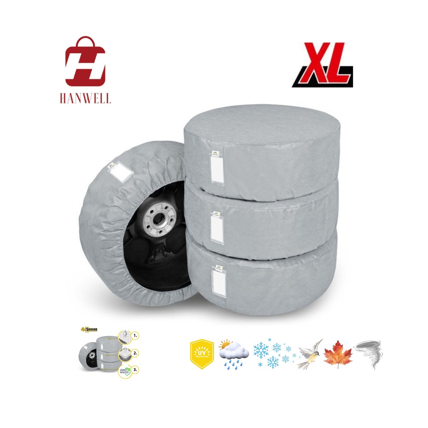 Car Wheel Covers Set of 4 – Fits 17–20" Tyres - Breathable Storage XL - Hanwell